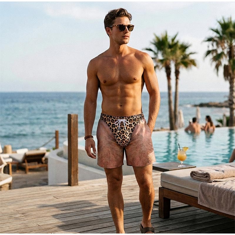 Boxer Shorts Modal - 3D 프린트 털복숭이 다리 레오파드 프린트
