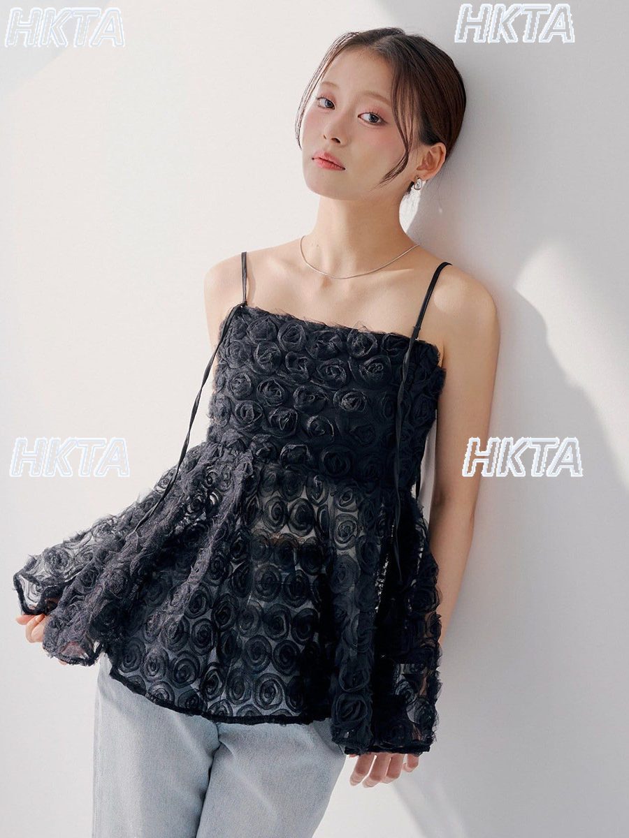 일본 2026 여름 신상 로즈 플라워 메쉬 물방울 무늬 - Suspender Tank Top 리뷰 및 가격